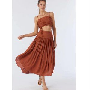 ONeill Women's Juniors sz S Averie Rounded Hem Ruffle Midi Skirt in Rust